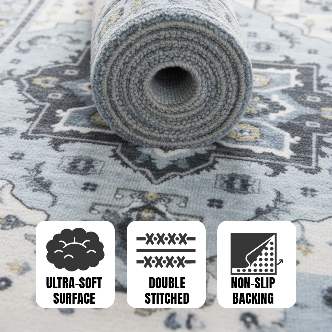 Muddy Mat® Azure Washable Area Rugs for Living Room, Bedroom & Dining Room – Modern Soft Low Pile Non Slip Carpet – Pet Friendly Waterproof Foldable Rugs for Home - Image 4