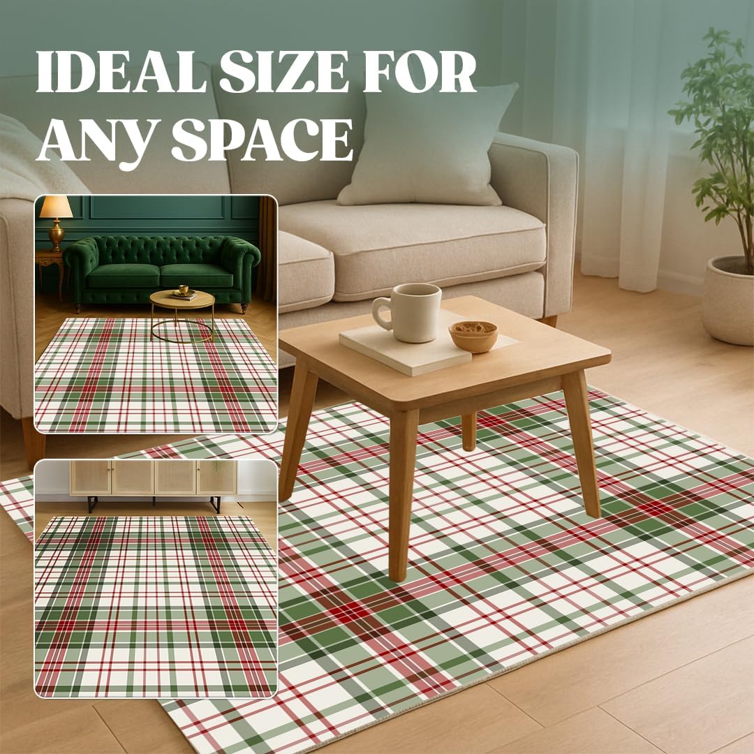 Muddy Mat® Plaid Washable Area Rugs for Living Room, Bedroom & Dining Room – Modern Soft Low Pile Non Slip Carpet – Pet Friendly Waterproof Foldable Rugs for Home - Image 6