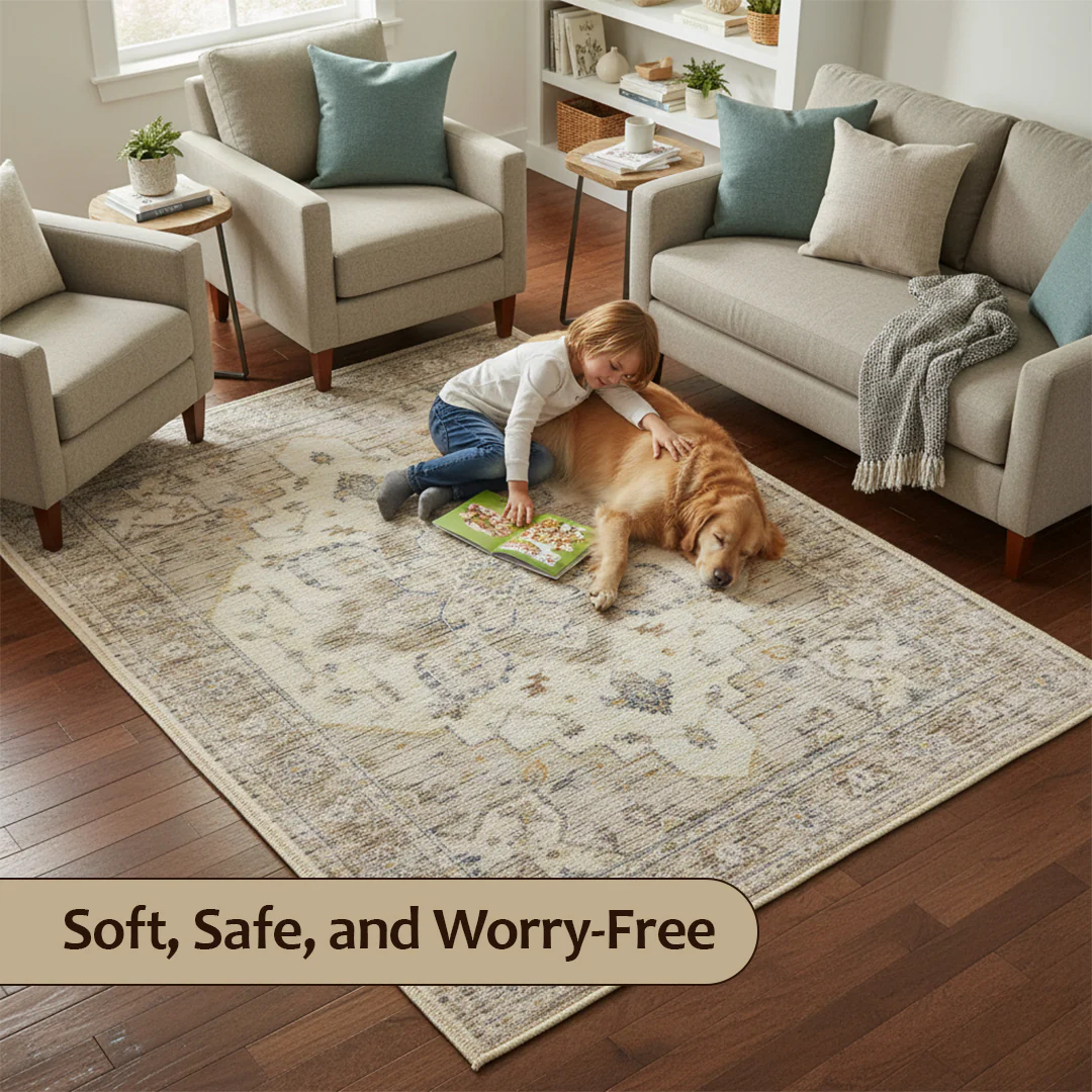 Muddy Mat® Tuscany Washable Area Rugs for Living Room, Bedroom & Dining Room – Modern Soft Low Pile Non Slip Carpet – Pet Friendly Waterproof Foldable Rugs for Home - Image 9
